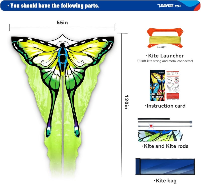 SGftre Tulle Butterfly Green Kite，Easy to Fly Kites for Kids & Adults, Perfect for Outdoor Activities & Holidays，Ideal Butterfly Kites for Kids and Adults with Kite Thread Included (Green) - Image 5
